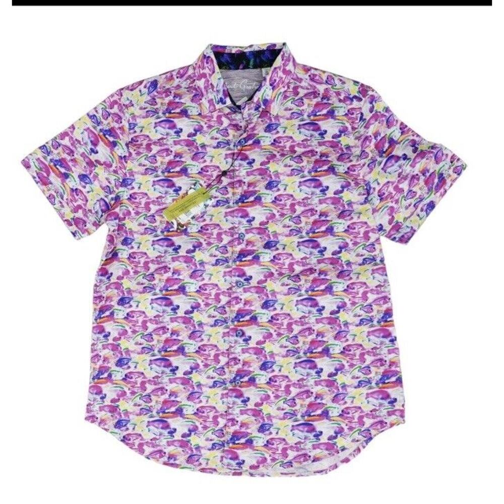 Robert Graham Fishy Business Short Sleeve Woven Classic Fit Shirt Size Medium
